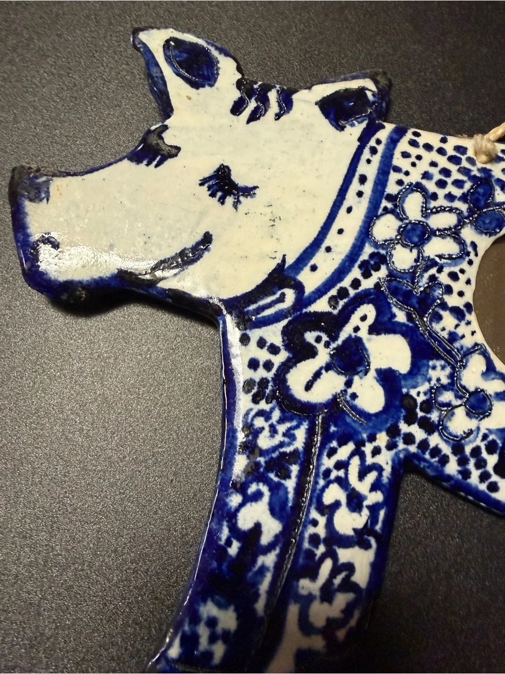 Hand-Painted Blue and White Decorative Pig Wall Mirror